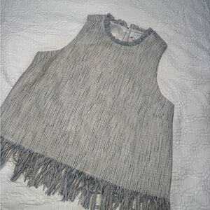 Mud Pie Fringed Tank Top - White and Blue